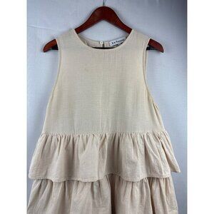 En Saison Sleeveless Tiered Ruffle Dress Size L - Beige Cotton